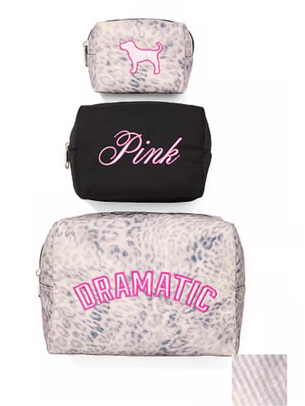 PINK Victoria's Secret Pink Lettering & Leopard Print 3-Piece Cosmetic Bag Set